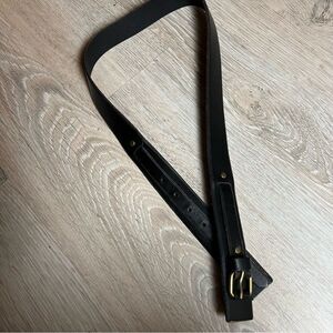 Ann Taylor Loft chocolate brown leather belt with brass gold accents S